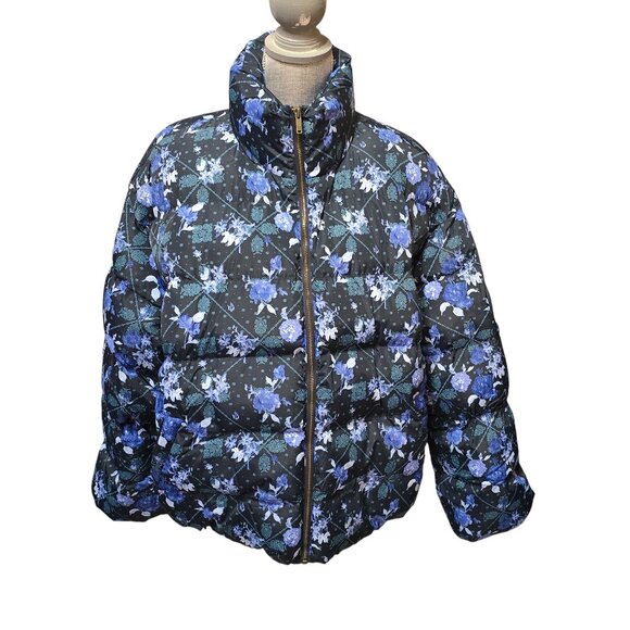 Woolrich Women's Plus Size XXL Blue Floral Puffer Jacket - Picture 1 of 6